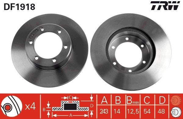 TRW DF1918: Disque de frein Ø: 243mm, plein, Ø: 243mm