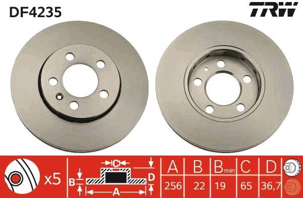 TRW DF4235: Remschijf Ø: 256mm, Geventileerd, Ø: 256mm
