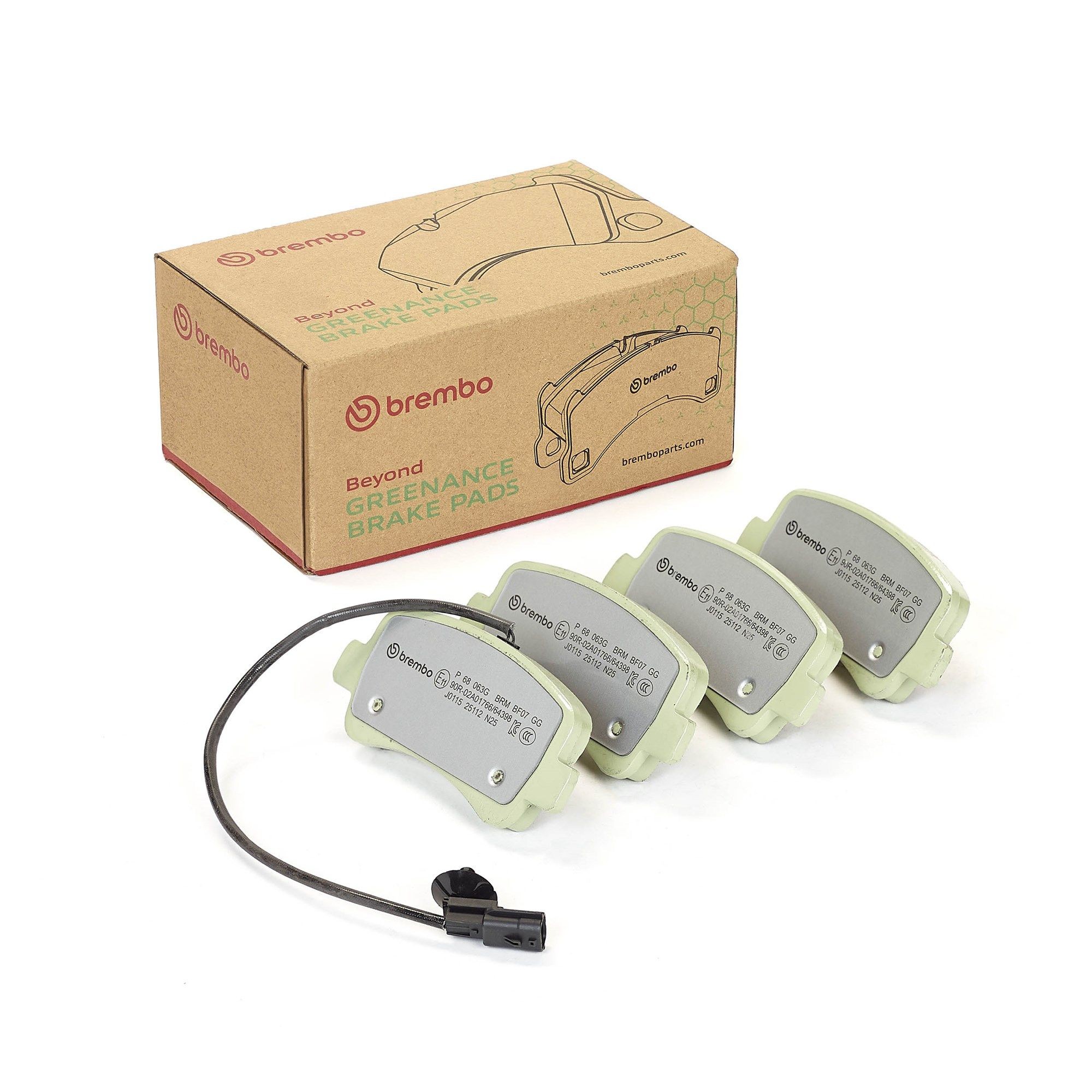 BREMBO P 68 063G: Bromsbelägg BEYOND LINE - Greenance utan tillbehör, Anti-skrik-plåt