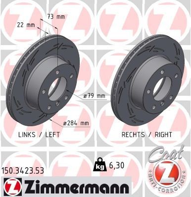 ZIMMERMANN 150.3423.53: Bremsscheibe BLACK Z Vorderachse, Ø: 284mm, innenbelüftet, geschlitzt, Ø: 284mm, beschichtet