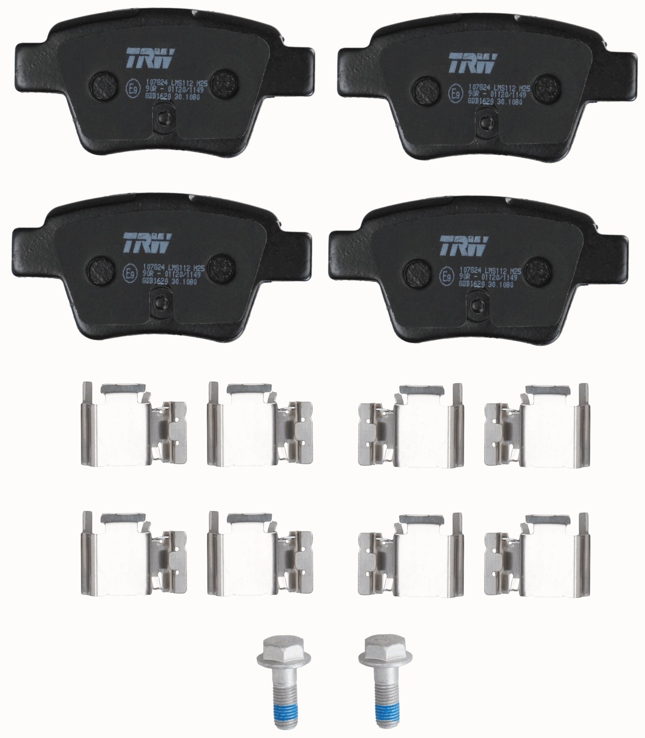 TRW GDB1620: Bromsbelägg med tillbehör, med bromsoksskruvar COTEC