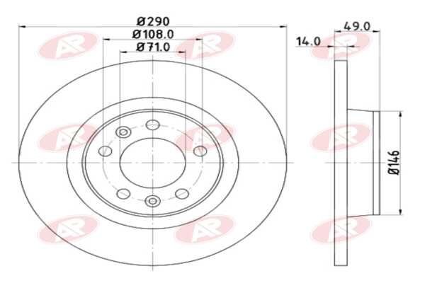 AP-SA P1008P: Remschijf Achteras, Ø: 290mm, volledig, Ø: 290mm