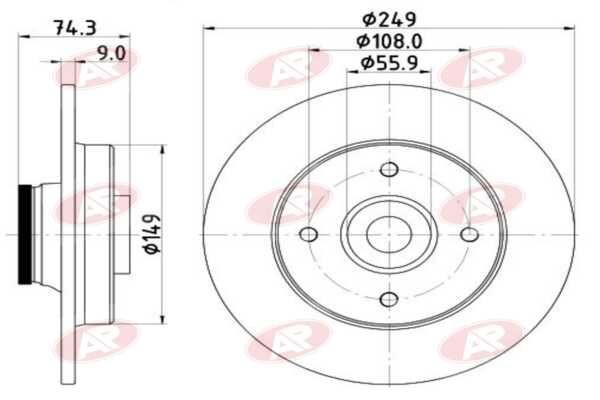 AP-SA P1011PCA: Bremsscheibe Hinterachse, Ø: 249mm, voll, Ø: 249mm, mit Bolzen, mit Faltenbalg