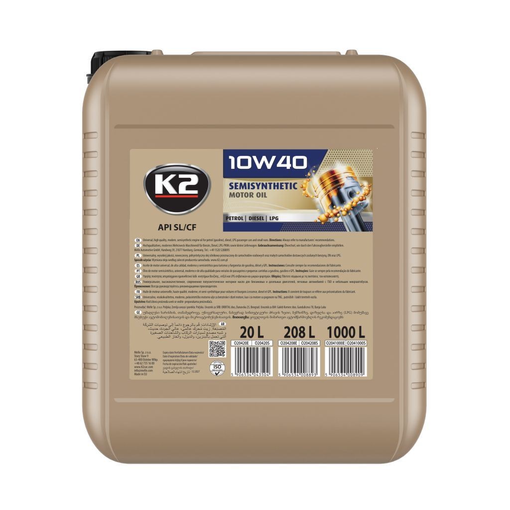 K2 O20420E: Motorový olej 20l, 10W-40 TEXAR, XL