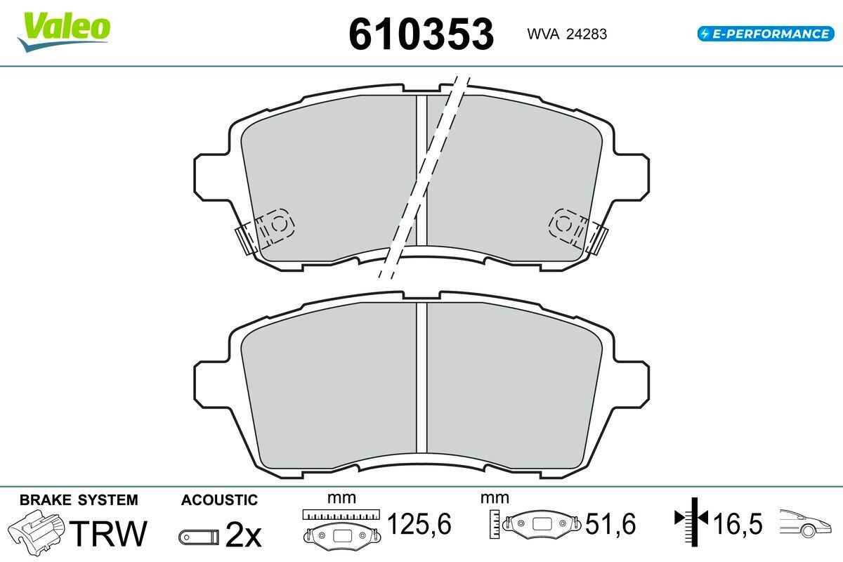 VALEO 610353: Remblokken E-PERFORMANCE Vooras, Met anti-kreukplaat