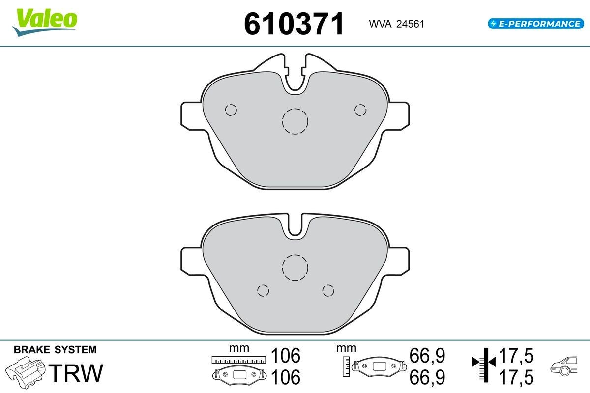VALEO 610371: Fékbetét készlet, tárcsafék E-PERFORMANCE csikorgásgátló lemezzel