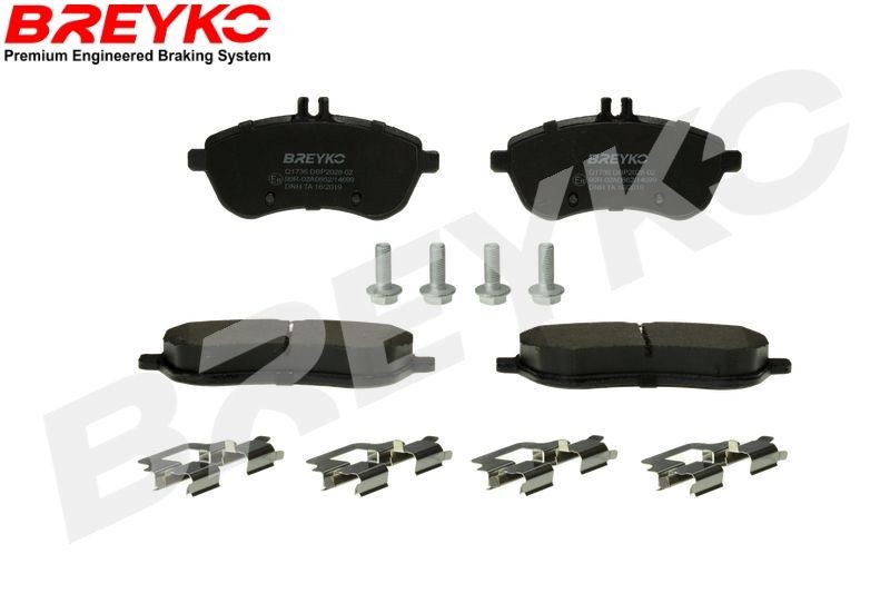 DAVID VASCO Q1736: Bromsbelägg BREYKO PREMIUM framaxel, med distansbrickor, med tillbehör, med bromsoksskruvar