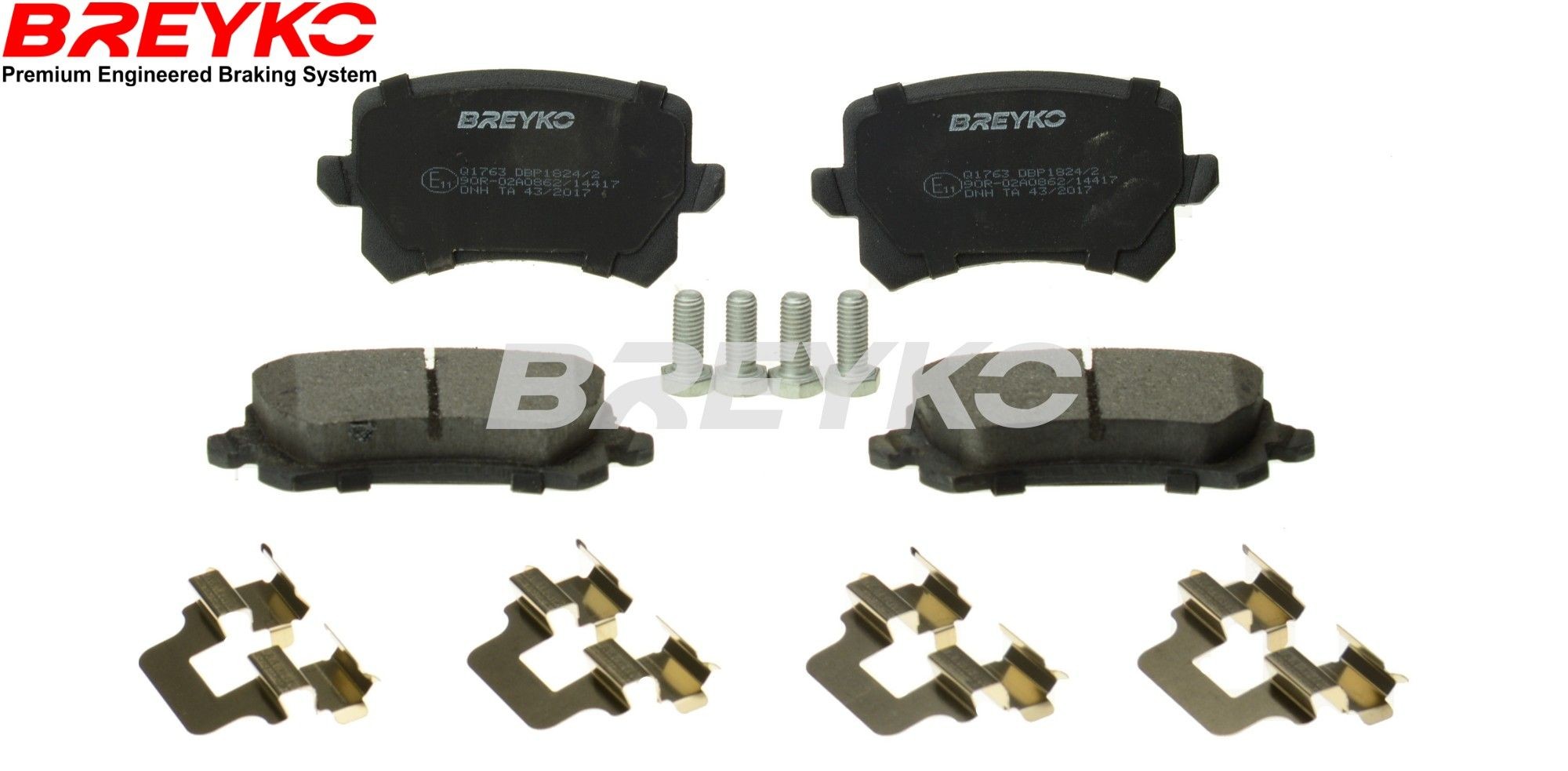 DAVID VASCO Q1763: Bromsbelägg BREYKO PREMIUM Bakaxel, med distansbrickor, med tillbehör, med bromsoksskruvar
