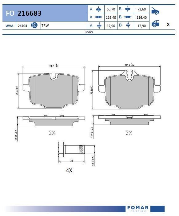 FOMAR Friction FO 216683: Fékbetét készlet, tárcsafék