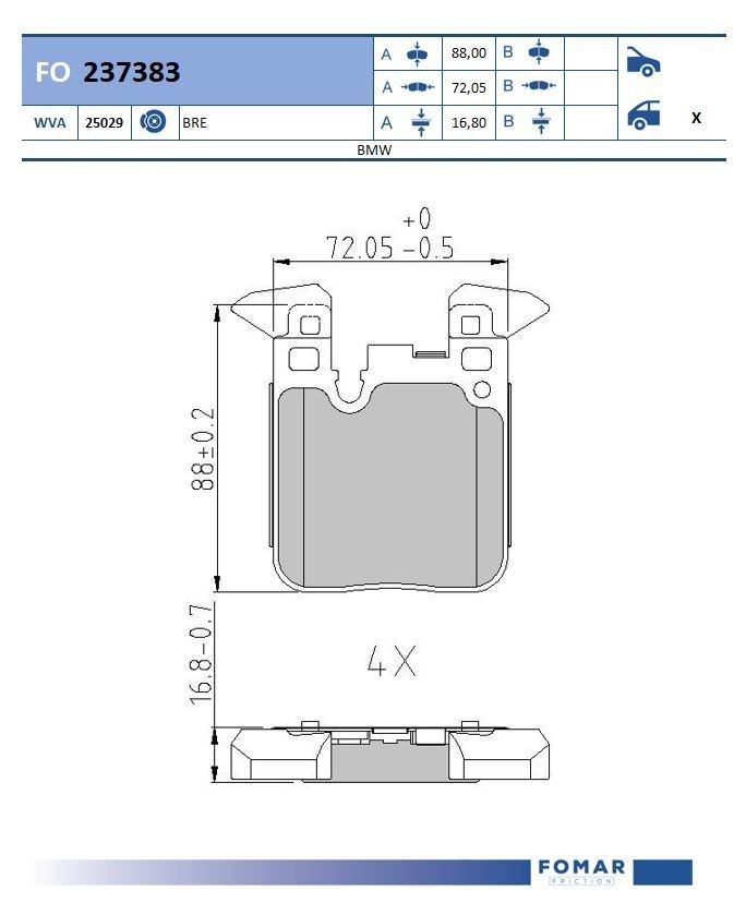 FOMAR Friction FO 237383: Fékbetét készlet, tárcsafék