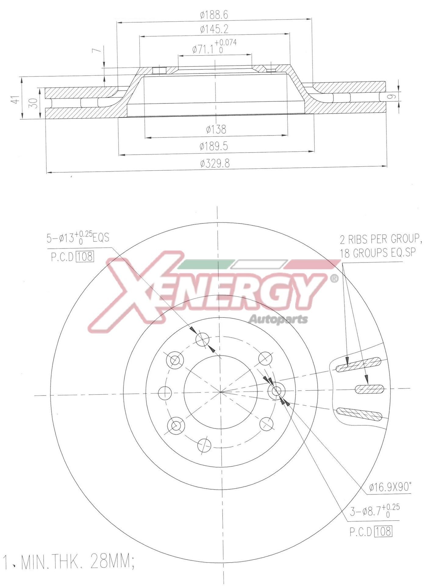 AP XENERGY X602954: Remschijf Ø: 330mm, Geventileerd, Ø: 330mm