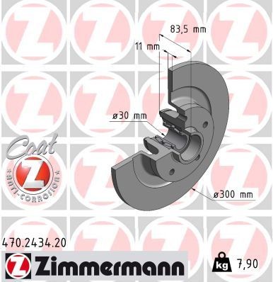 ZIMMERMANN 470.2434.20: Bromsskiva COAT Z Bakaxel, Ø: 300mm, full, Ø: 300mm, belagd, med hjullager, med ABS-sensorring