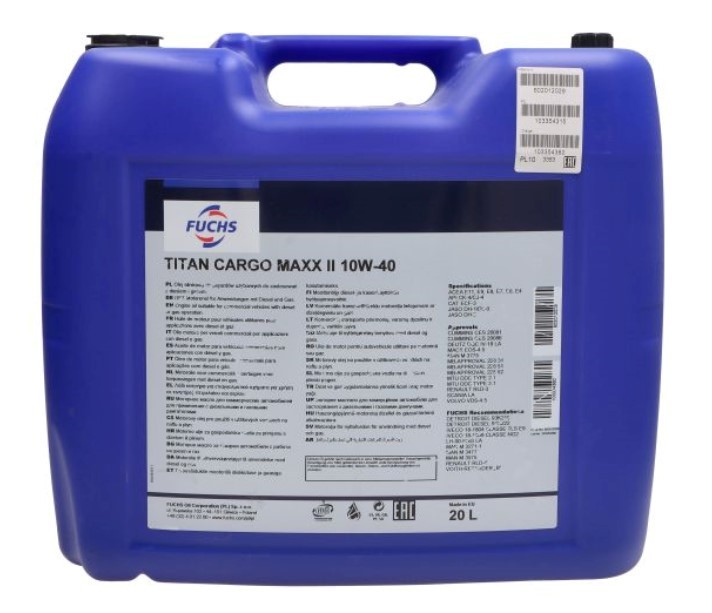 FUCHS 602012029: Huile moteur 20I, 10W-40 Titan, Cargo Maxx II