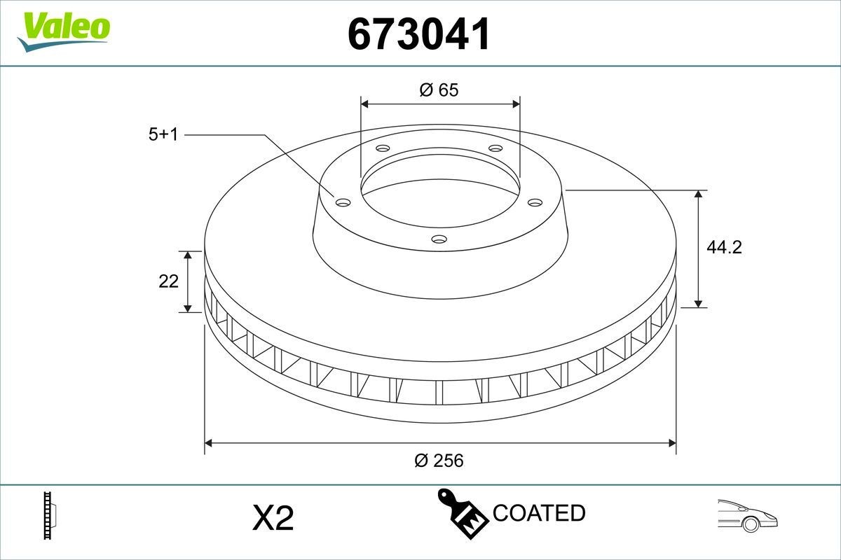 VALEO 673041: Tarcza hamulcowa COATED Oś przednia, Ø: 256[mm], wentylowany, Ø: 256[mm], pokryty, bez pierścienia nadajnika impulsów ABS, bez zintegrowanego łożyska koła