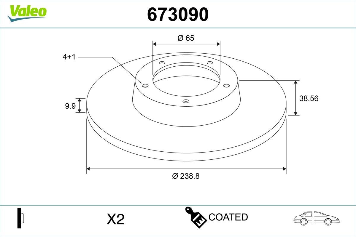 VALEO 673090: Disco de freno COATED Ø: 239mm, macizo, Ø: 239mm, revestido, sin anillo sensor ABS, sin cojimete rueda incorporado