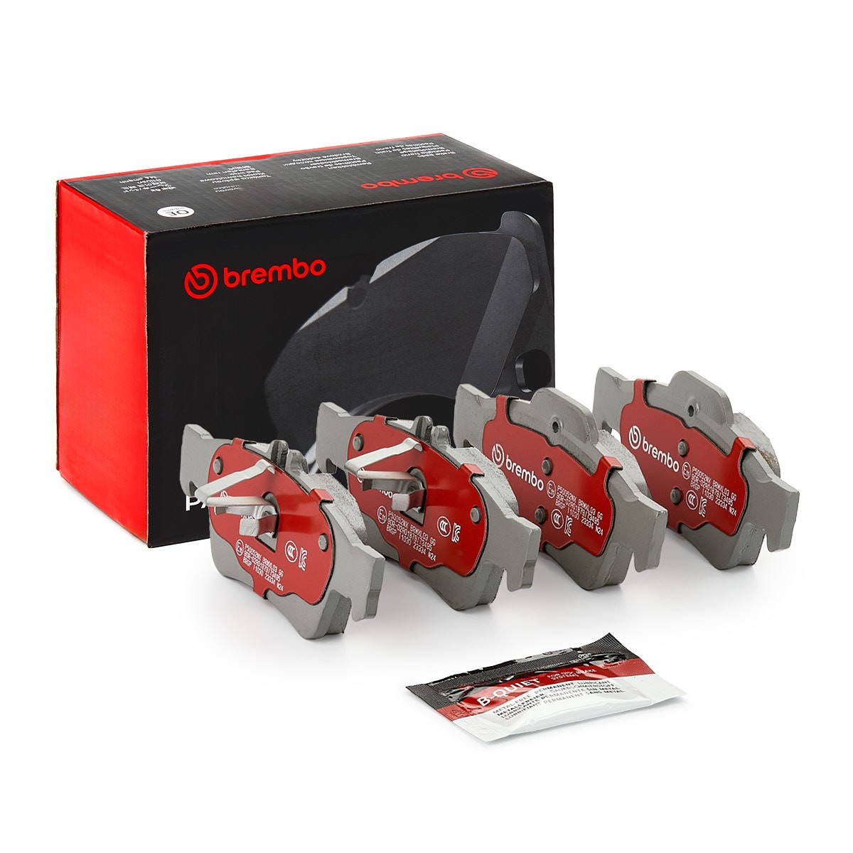 BREMBO P50052NX: Bromsbelägg XTRA LINE - Ceramic med tillbehör, med kolvlåsningar, Anti-skrik-plåt
