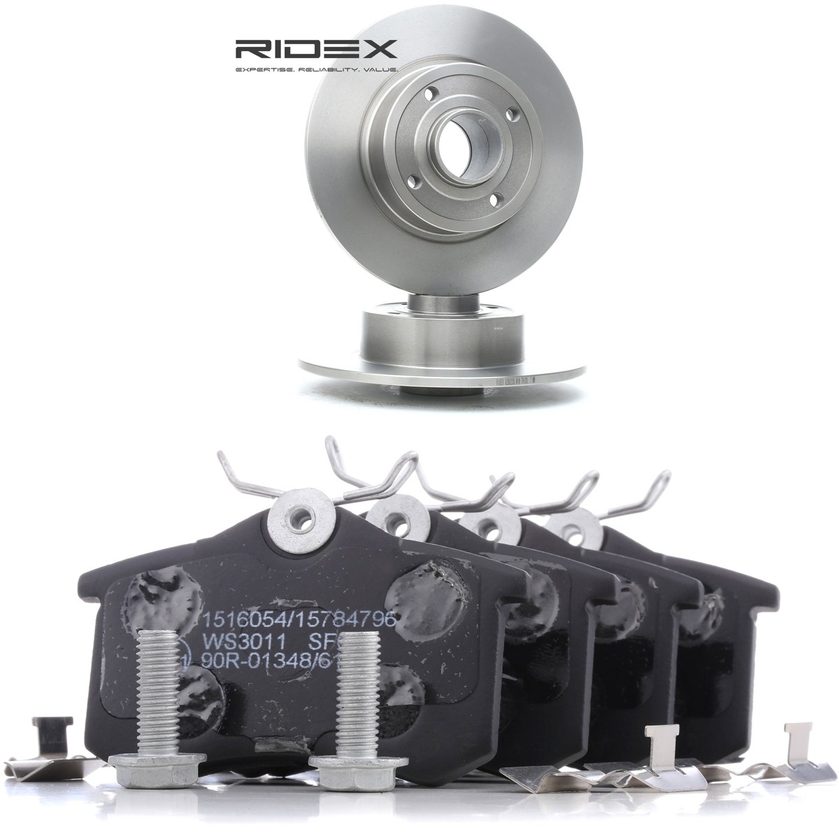 RIDEX 3405B3393: Bremsscheiben und -beläge Hinterachse, Ø: 240,0mm, voll