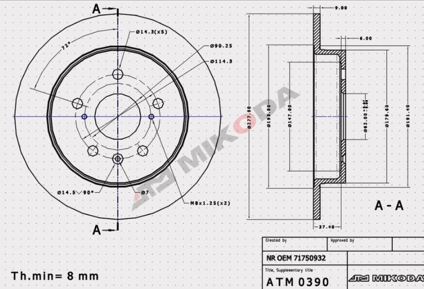 MIKODA 0390: Bromsskiva Ø: 278mm, full, Ø: 278mm