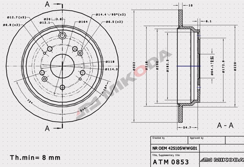 MIKODA 0853: Disque de frein Ø: 302mm, plein, Ø: 302mm