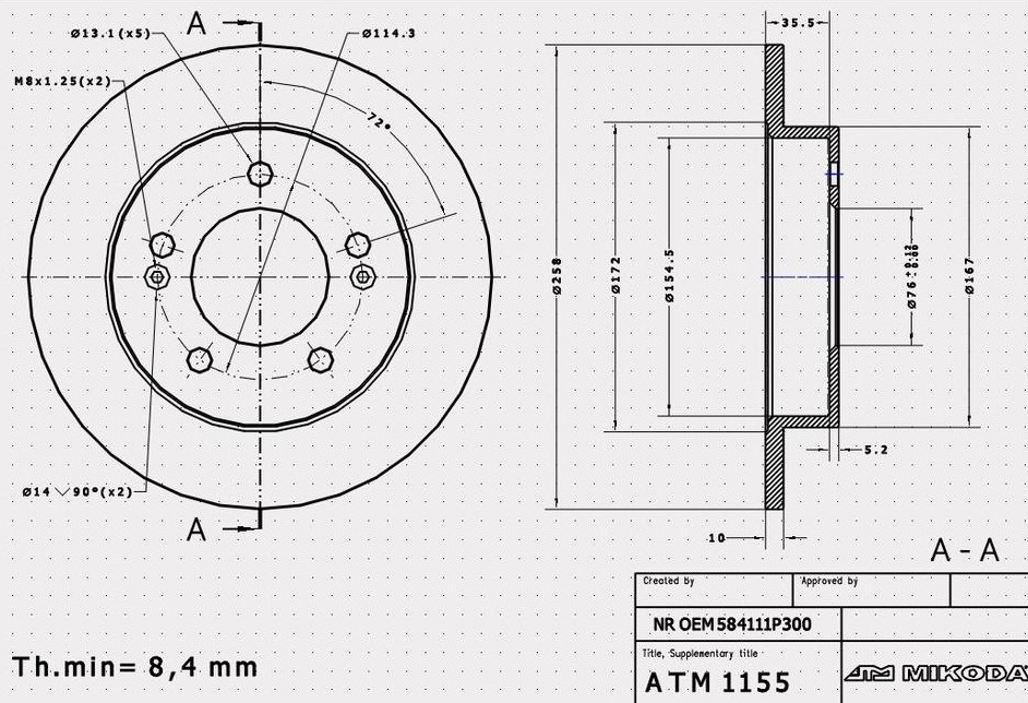 MIKODA 1155: Bremžu diski Ø: 258mm, pilnīgi, Ø: 258mm