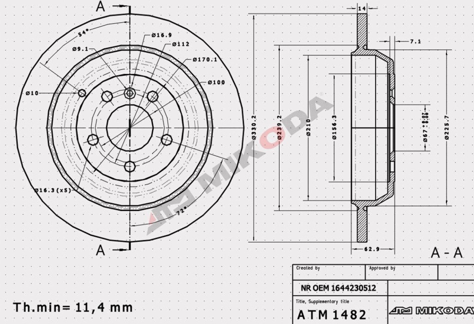 MIKODA 1482: Bremžu diski Ø: 330,0mm, pilnīgi, Ø: 330,0mm