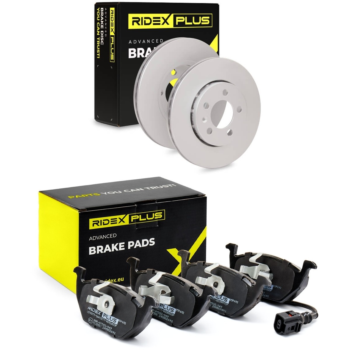 RIDEX PLUS 3405B0003P: Disques et plaquettes de freins Essieu avant, Ø: 256mm, ventilé