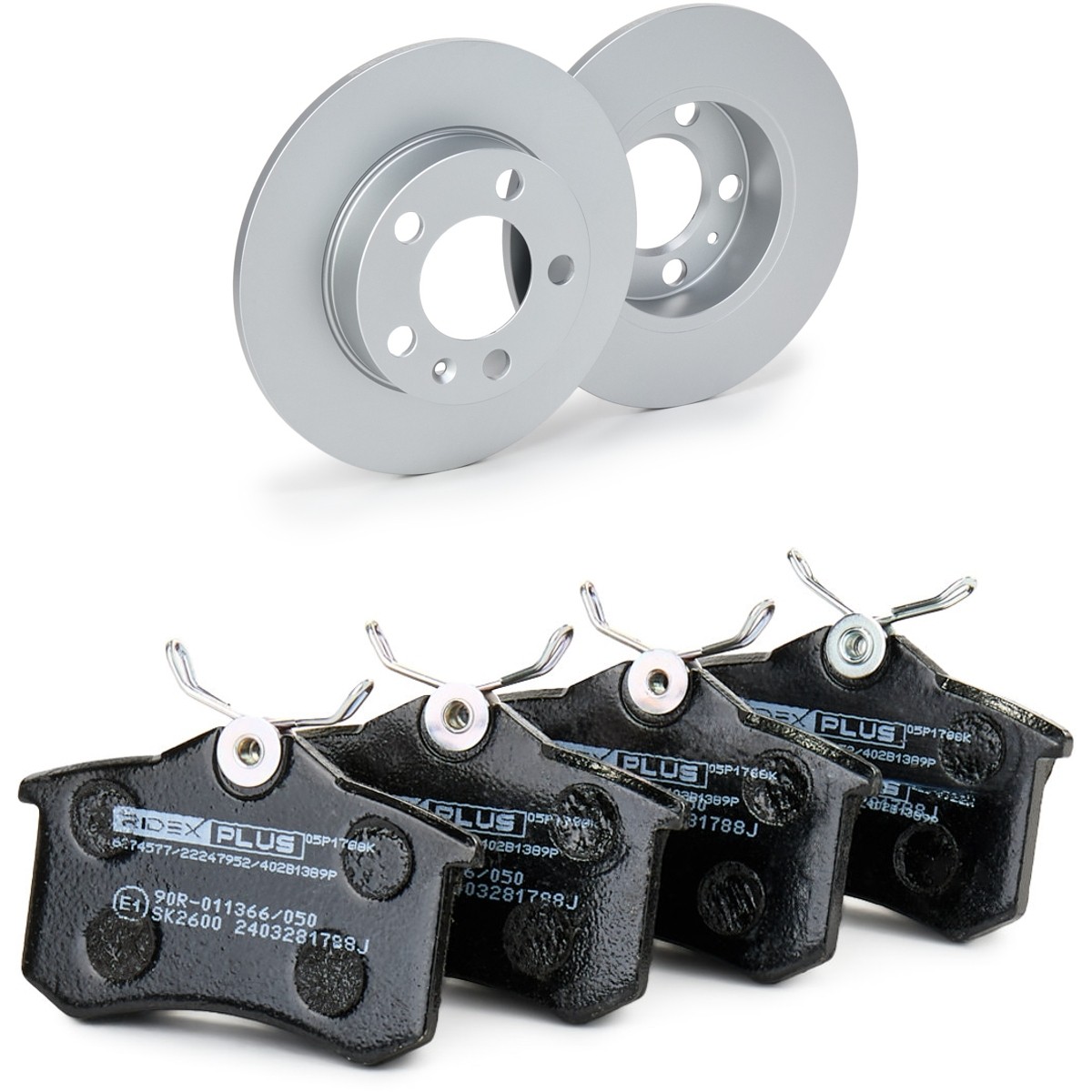 RIDEX PLUS 3405B0002P: Bremsscheiben und -beläge Hinterachse, Ø: 230mm, voll