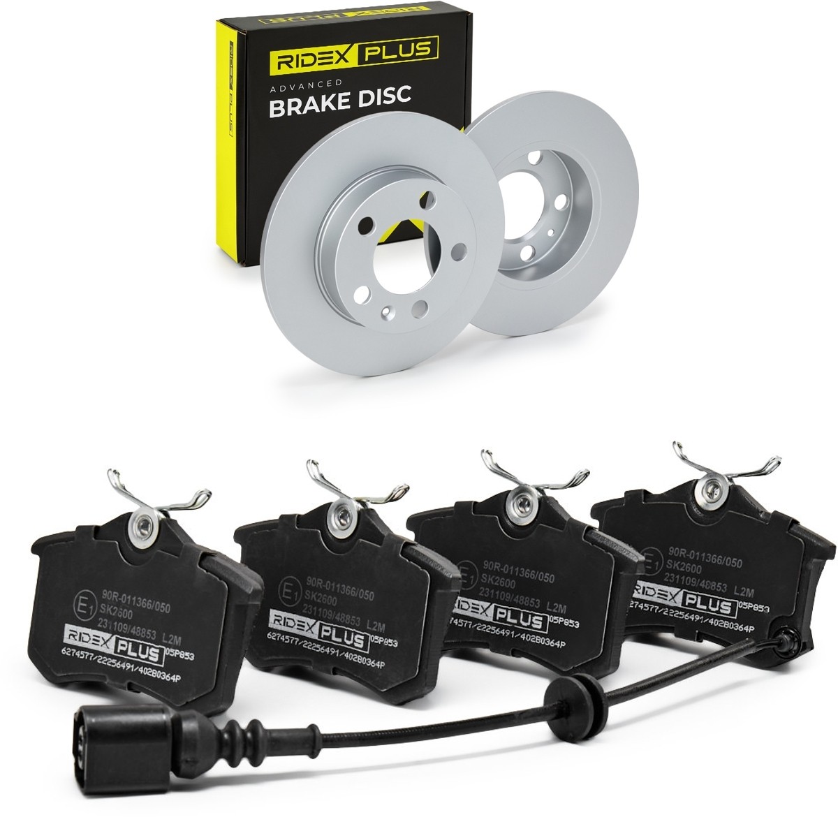 RIDEX PLUS 3405B0821P: Bremsscheiben und -beläge Hinterachse, Ø: 230mm, voll