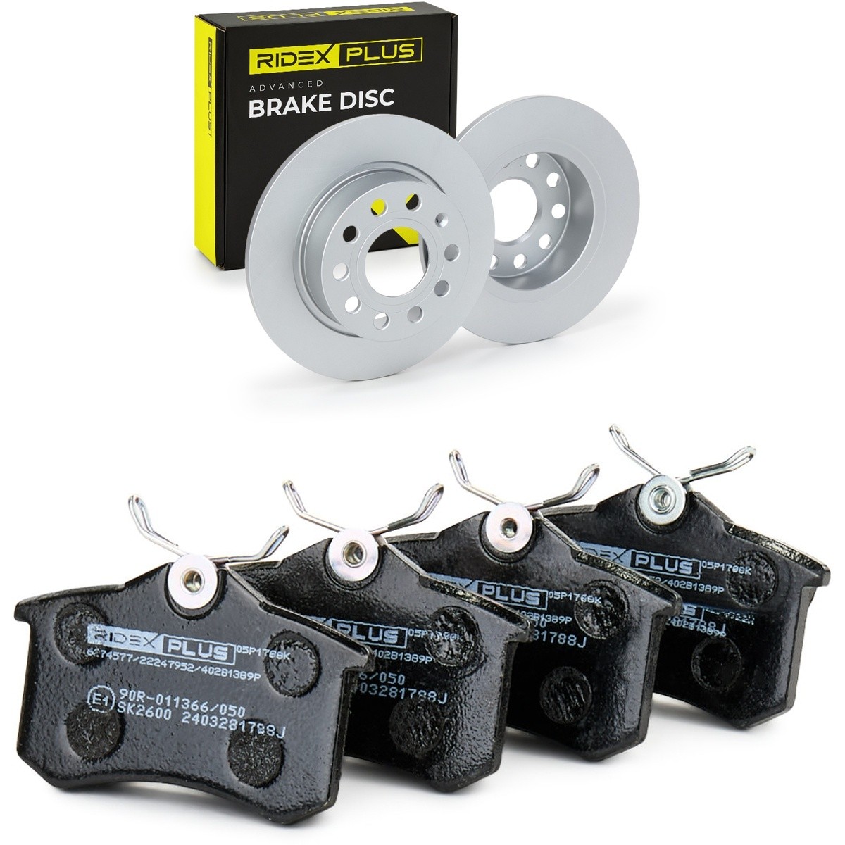 RIDEX PLUS 3405B0831P: Disques et plaquettes de freins Essieu arrière, Ø: 253mm, plein