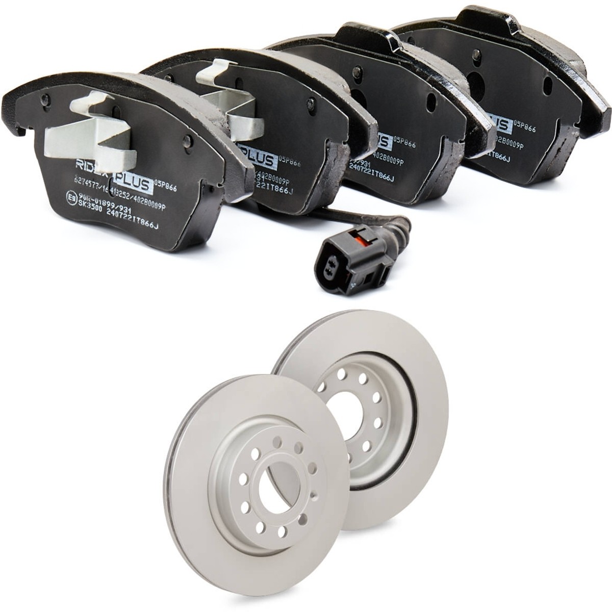 RIDEX PLUS 3405B1130P: Remschijven en blokken Vooras, Ø: 279,9mm, Geventileerd, Met schroeven, Met anti-kreukplaat