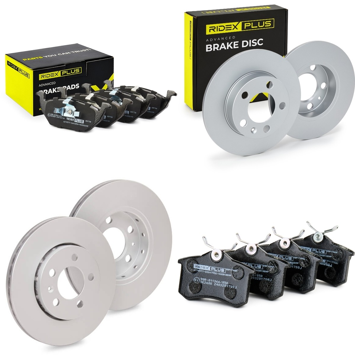 RIDEX PLUS 3405B1705P: Σετ φρένων, δισκόφρενα Πίσω άξονας, μπροστινός άξονας, Ø: 231,7, 255,8mm, πλήρες, αεριζόμενο, Με βίδες