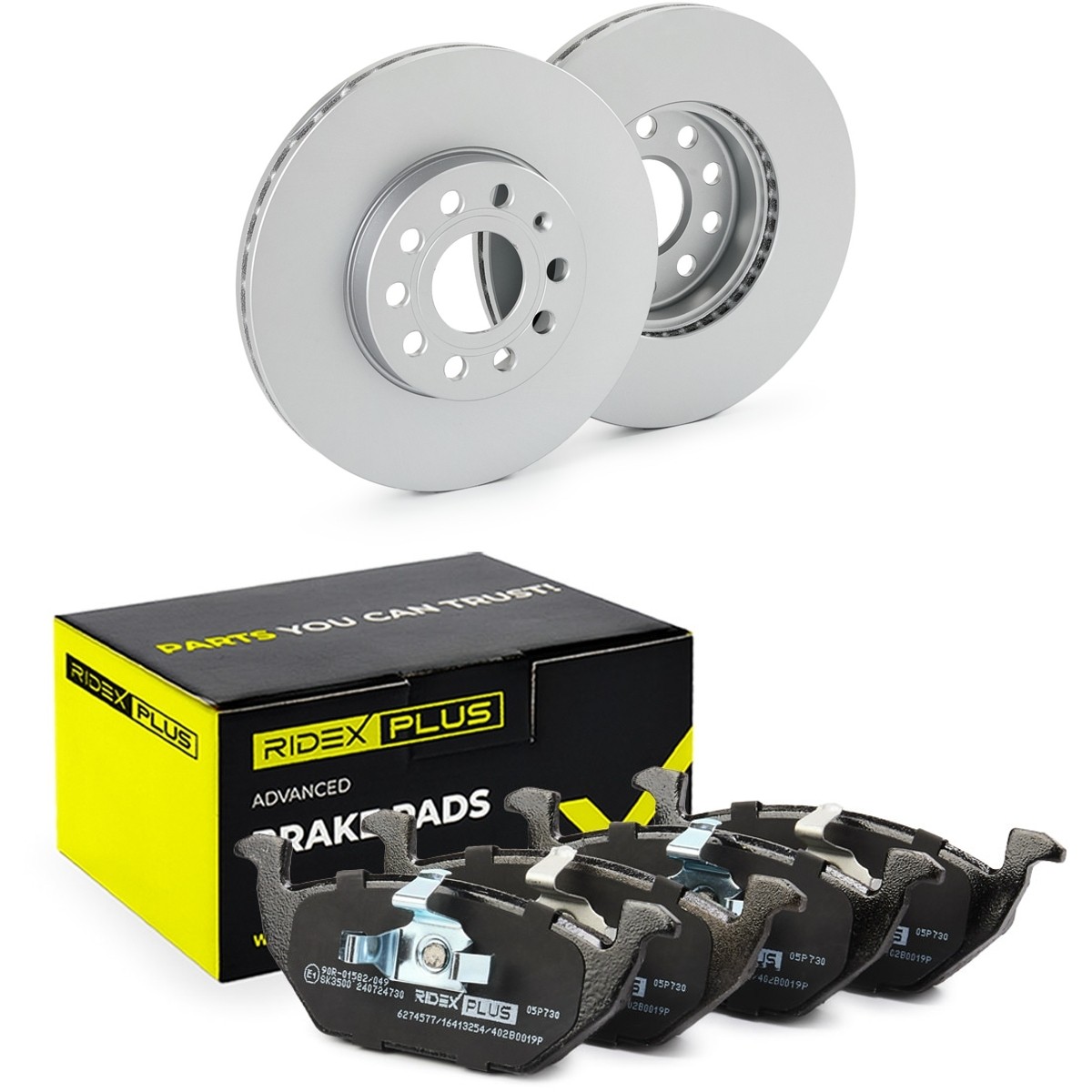 RIDEX PLUS 3405B1547P: Bromssats, skivbroms framaxel, Ø: 287,8mm, ventilerad, med skruvar