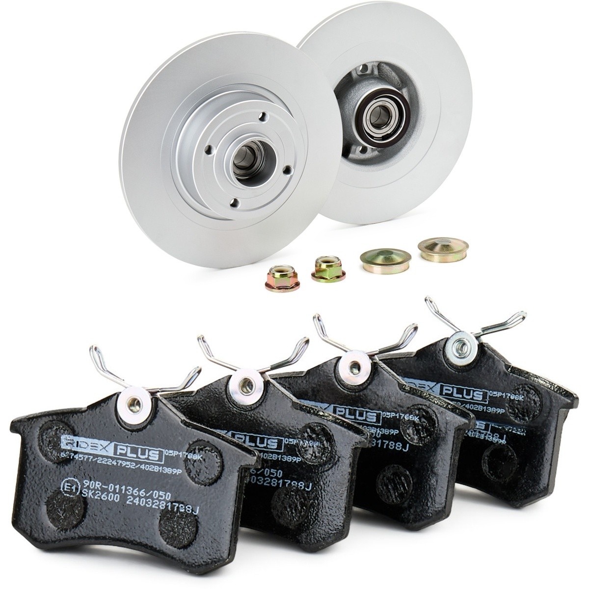 RIDEX PLUS 3405B1516P: Bremsscheiben und -beläge Hinterachse, Ø: 270mm, voll, mit ABS-Sensorring, mit Radlagersatz