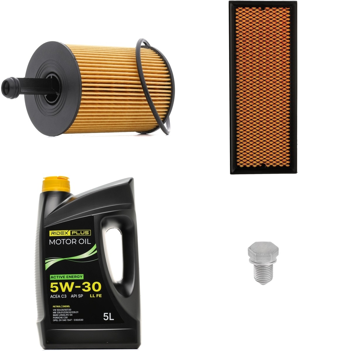 RIDEX PLUS 100374T0237P: Sett med filter og motorolje