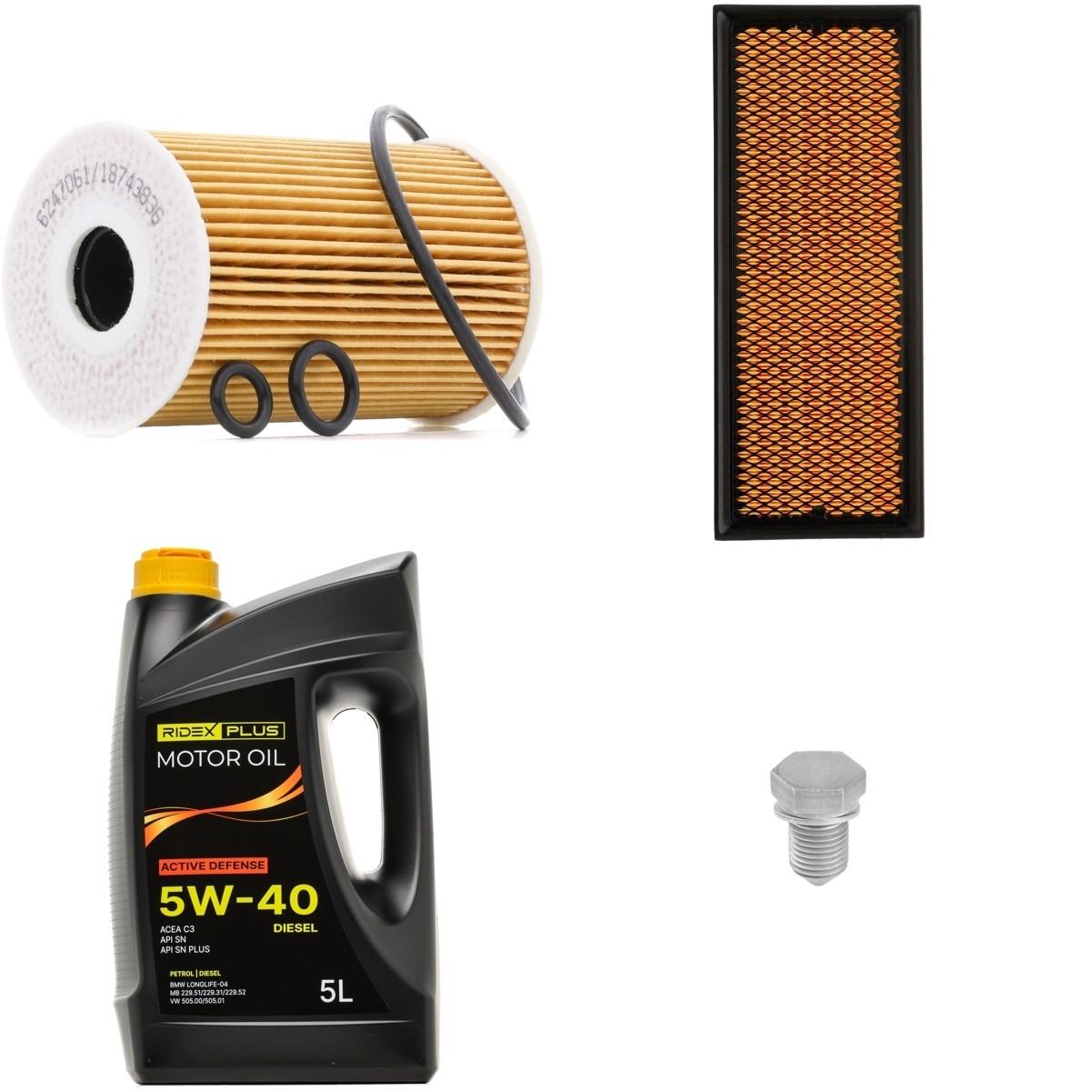 RIDEX PLUS 100374T0240P: Filtrový set s motorovým olejem