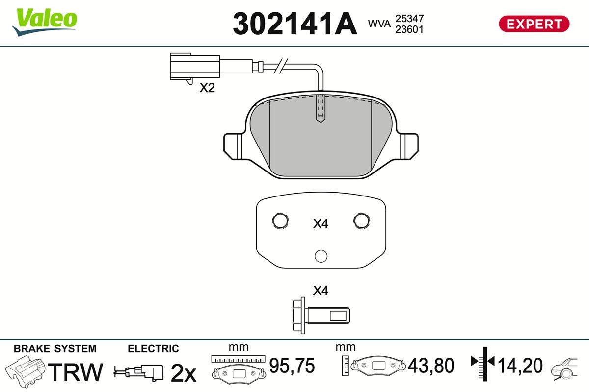 VALEO 302141A: Bromsbelägg EXPERT Bakaxel, med skruvar, Anti-skrik-plåt