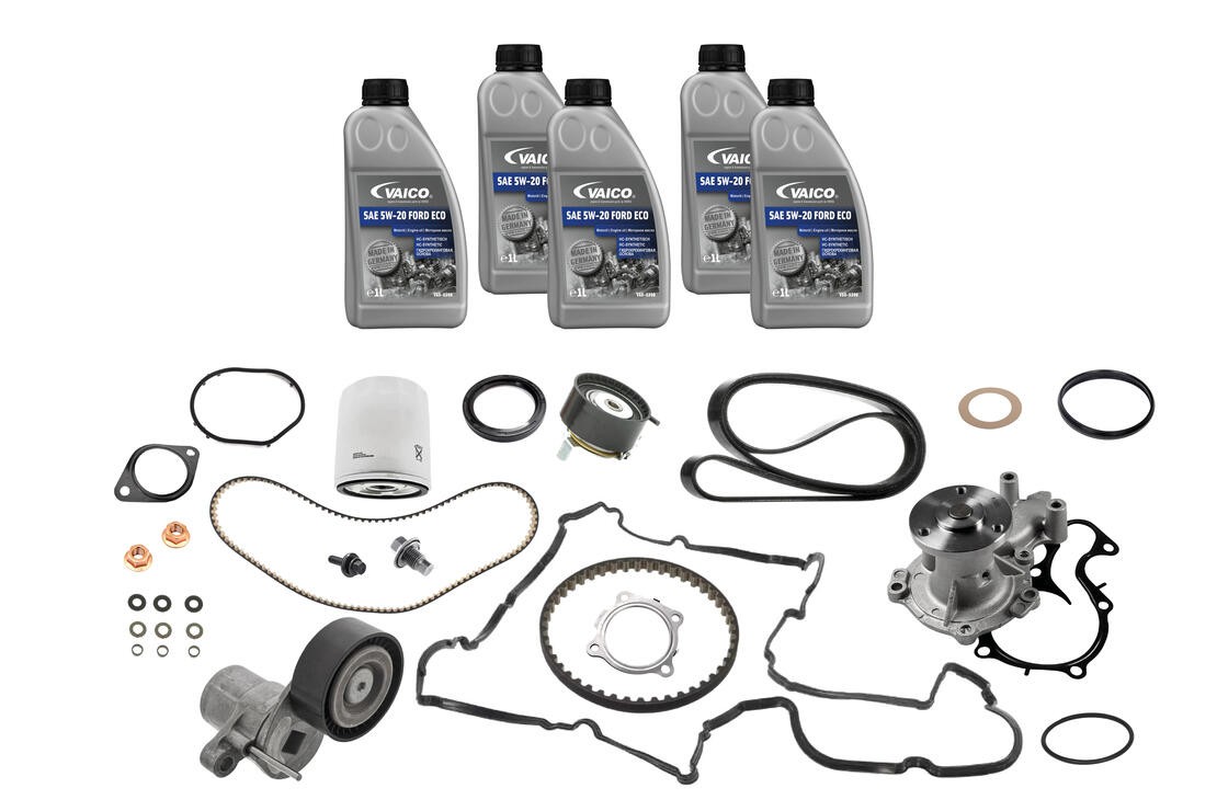 VAICO V25-3148: Kit cinghia di distribuzione EXPERT KITS + con paraolio-albero a gomiti, con braccio tenditore, rullo tenditore, con guarnizioni, con viti per puleggia albero a gomiti, con bulloni/viti