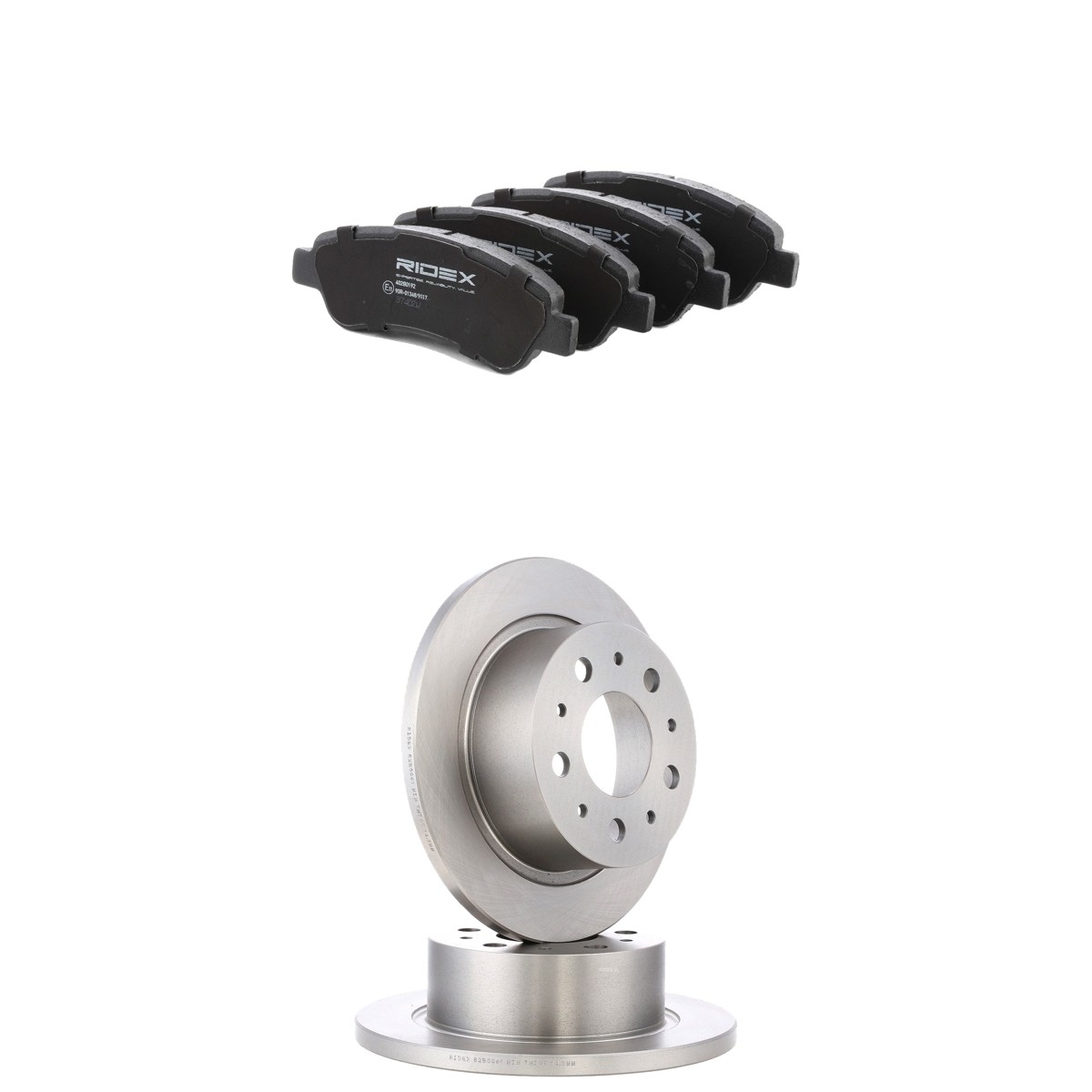 RIDEX 3405B3506: Disques et plaquettes de freins Essieu arrière, Ø: 300mm, plein, avec tôle anti-bruit