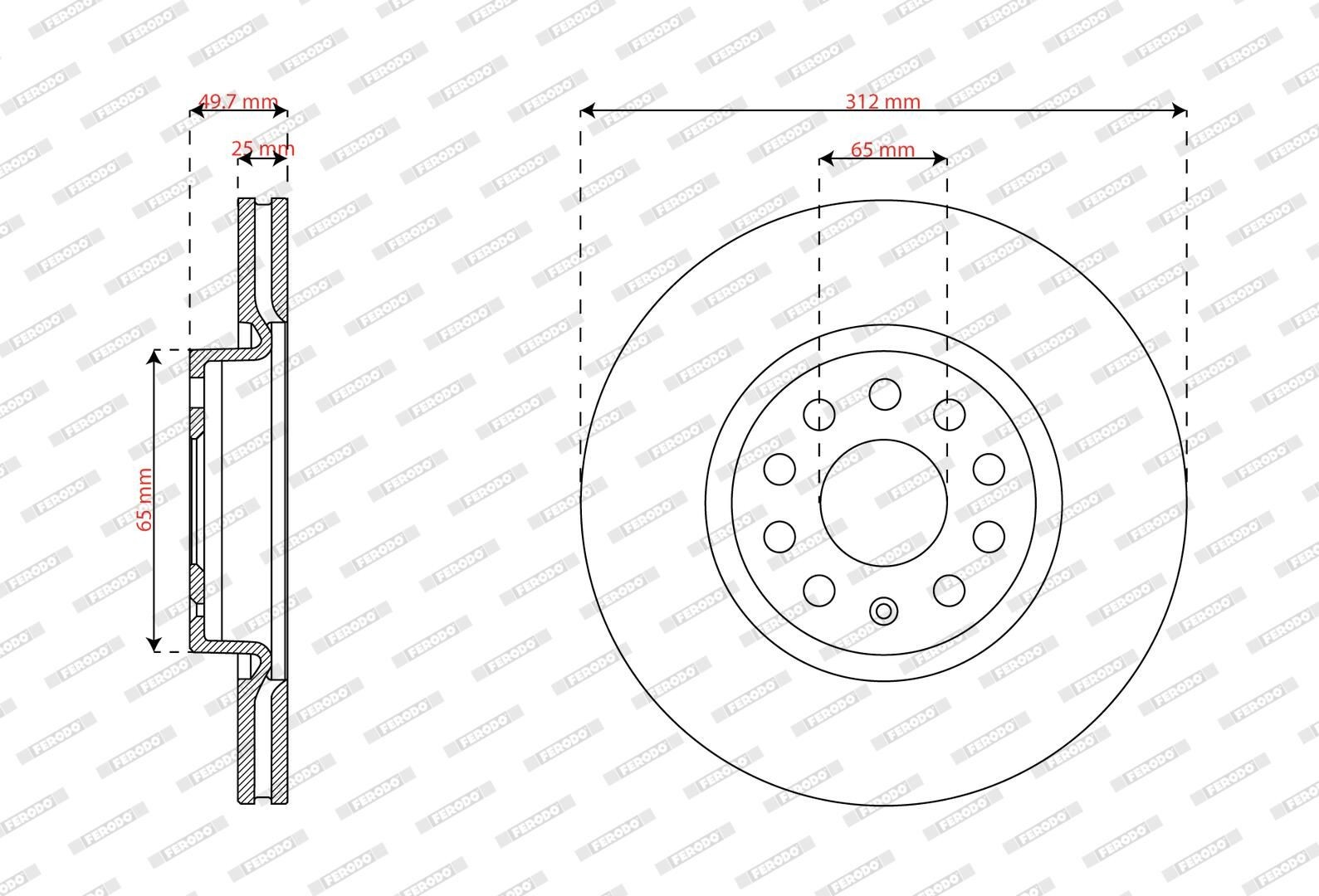 FERODO DDF3245C: Bromsskiva Ø: 312mm, ventilerad, Ø: 312mm