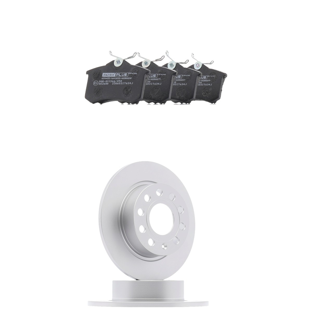 RIDEX PLUS 3405B0011P: Kit de discos de freno y pastillas Eje trasero, Ø: 255mm, macizo