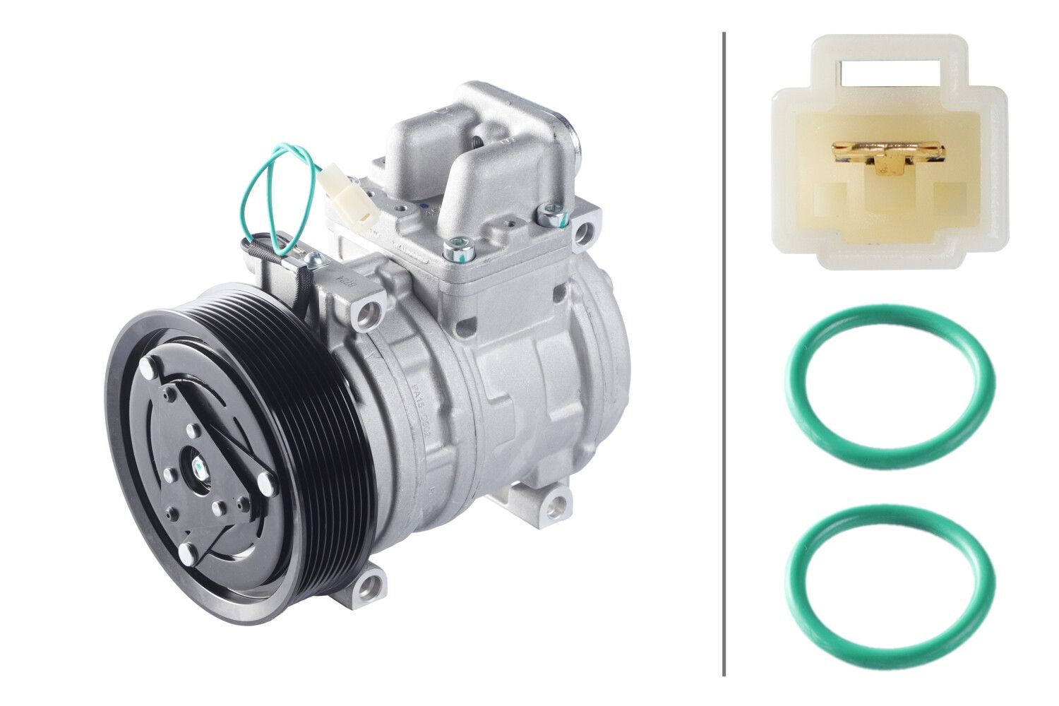 HELLA 8FK 366 200-021: Ilmastoinnin kompressori PRO magneettikytkimellä, Tiivisterenkaalla, PAG-kompressoriöljyllä