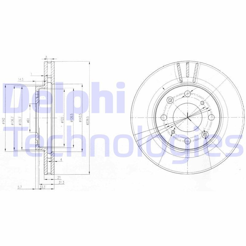 DELPHI BG3794: Bromsskiva Ø: 240mm, ventilerad, Ø: 240mm, oljad