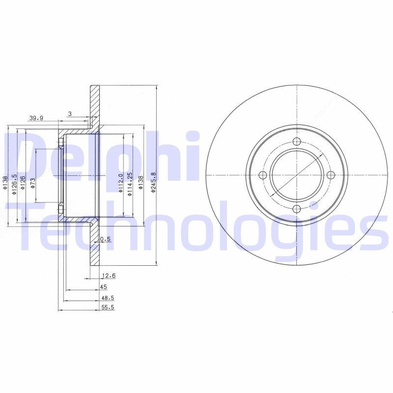 DELPHI BG2069: Bremsscheibe Ø: 246mm, voll, Ø: 246mm, geölt