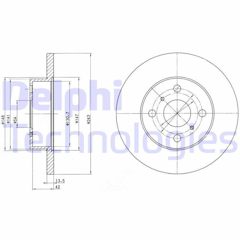 DELPHI BG2254: Disque de frein Ø: 243mm, plein, Ø: 243mm