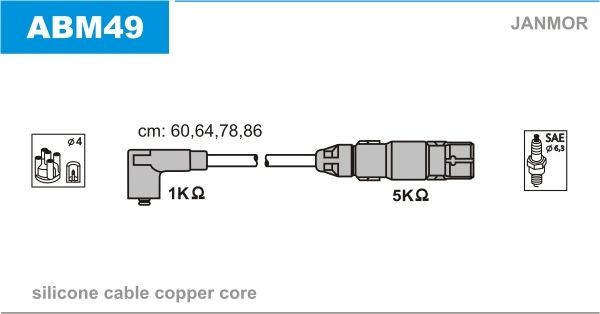 JANMOR ABM49: Zündleitungssatz Silikon, 600mm