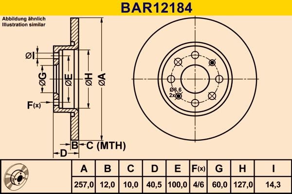 Barum BAR12184: Bremseskive Ø: 257,0mm, fuldstændigt, Ø: 257,0mm