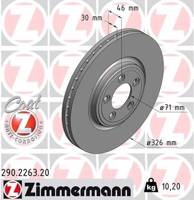 ZIMMERMANN 290.2263.20: Remschijf Vooras, Ø: 326mm, interne ventilatie, Ø: 326mm, Gecoat COAT Z