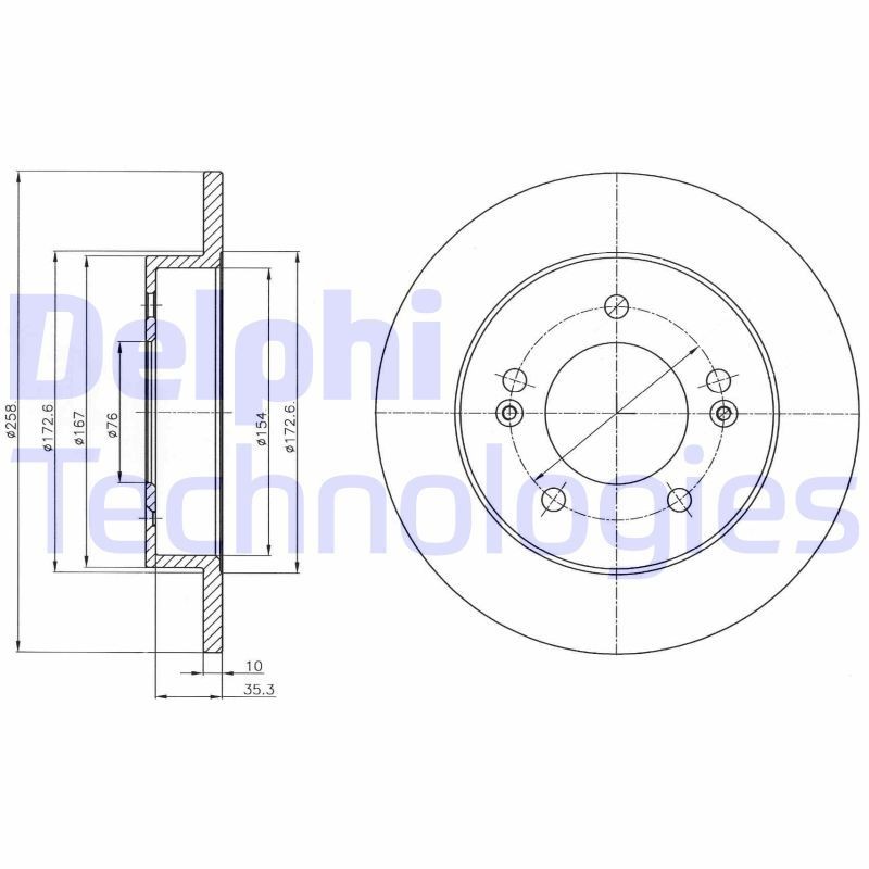DELPHI BG4310 Bremsscheibe Ø: 258mm, voll, Ø: 258mm, geölt