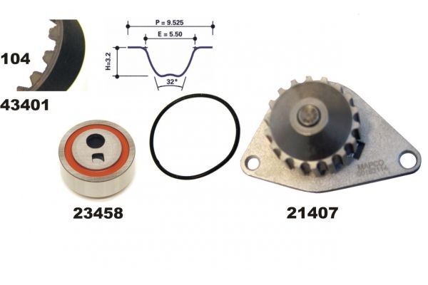 MAPCO 41401/1: Distributieriem set + waterpomp Aantal tanden: 104, Breedte 2 [mm]: 17mm
