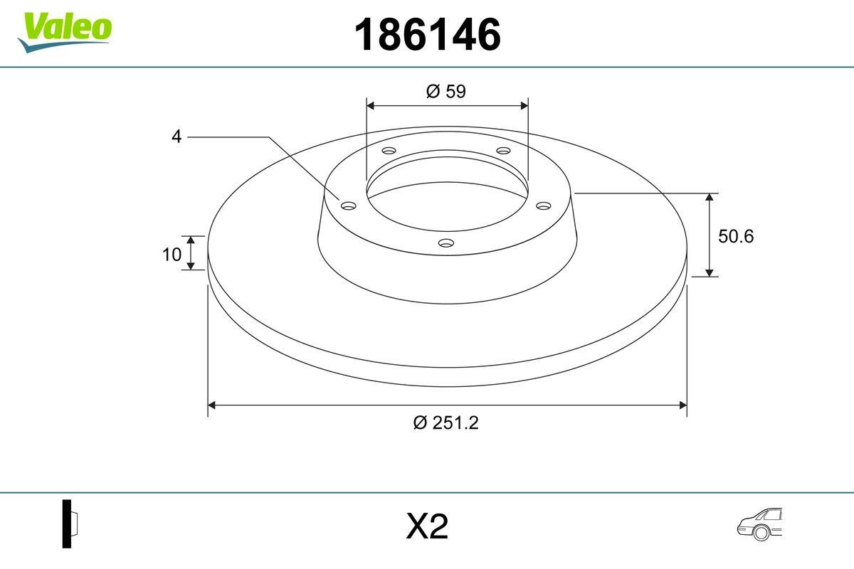 VALEO 186146: Bremsscheibe Hinterachse, Ø: 251mm, voll, Ø: 251mm
